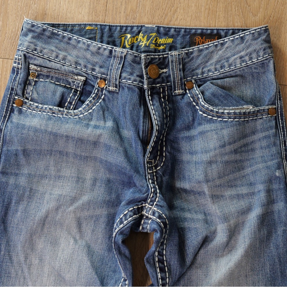 Wrangler Rock 47 Relaxed Straight Leg Heavy Contrast Stitch Jeans 30x36 - Picture 2 of 10